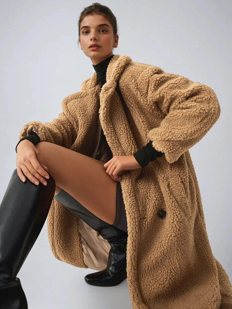 Terracotta Double Pockets Flurry Longline Fleece Jacket