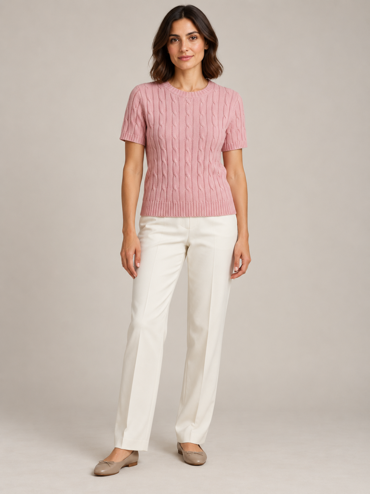 Women’s Cable Knit Short Sleeve Crew Neck Top