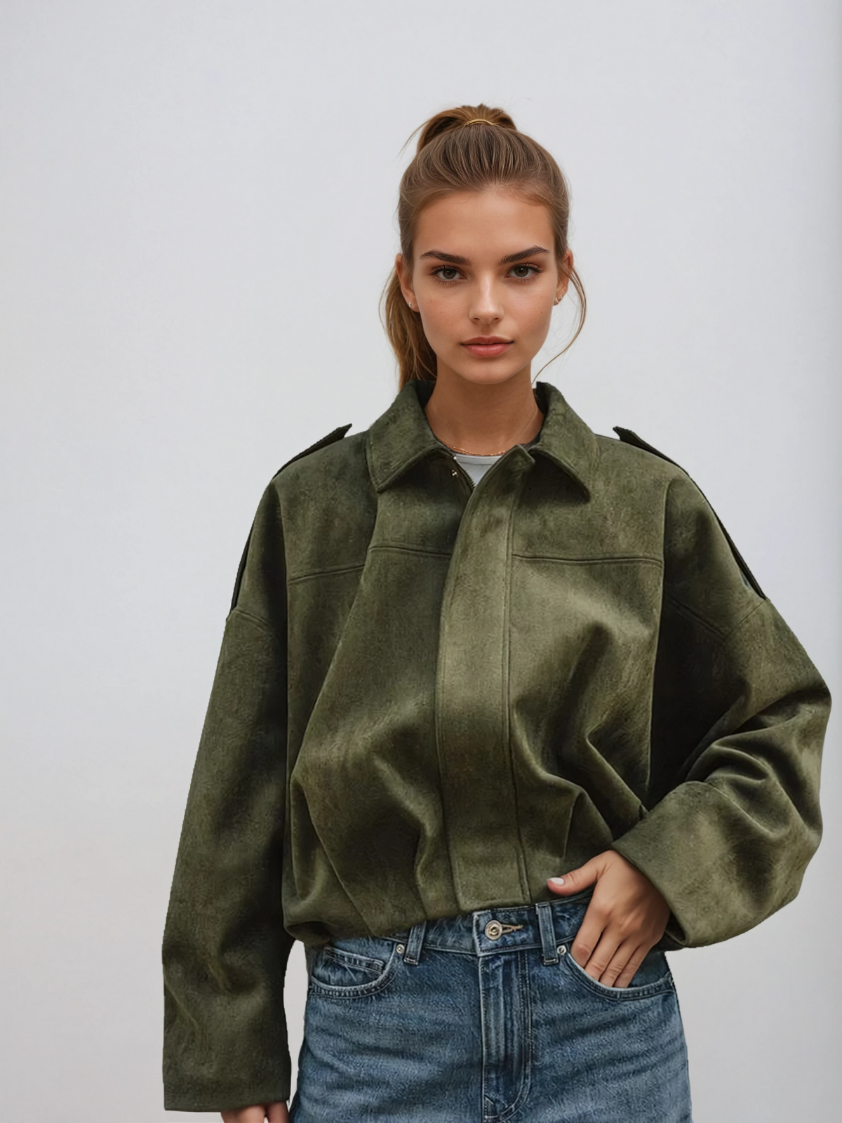 Batwing Sleeve Premium Textured Suede Pilotjacke