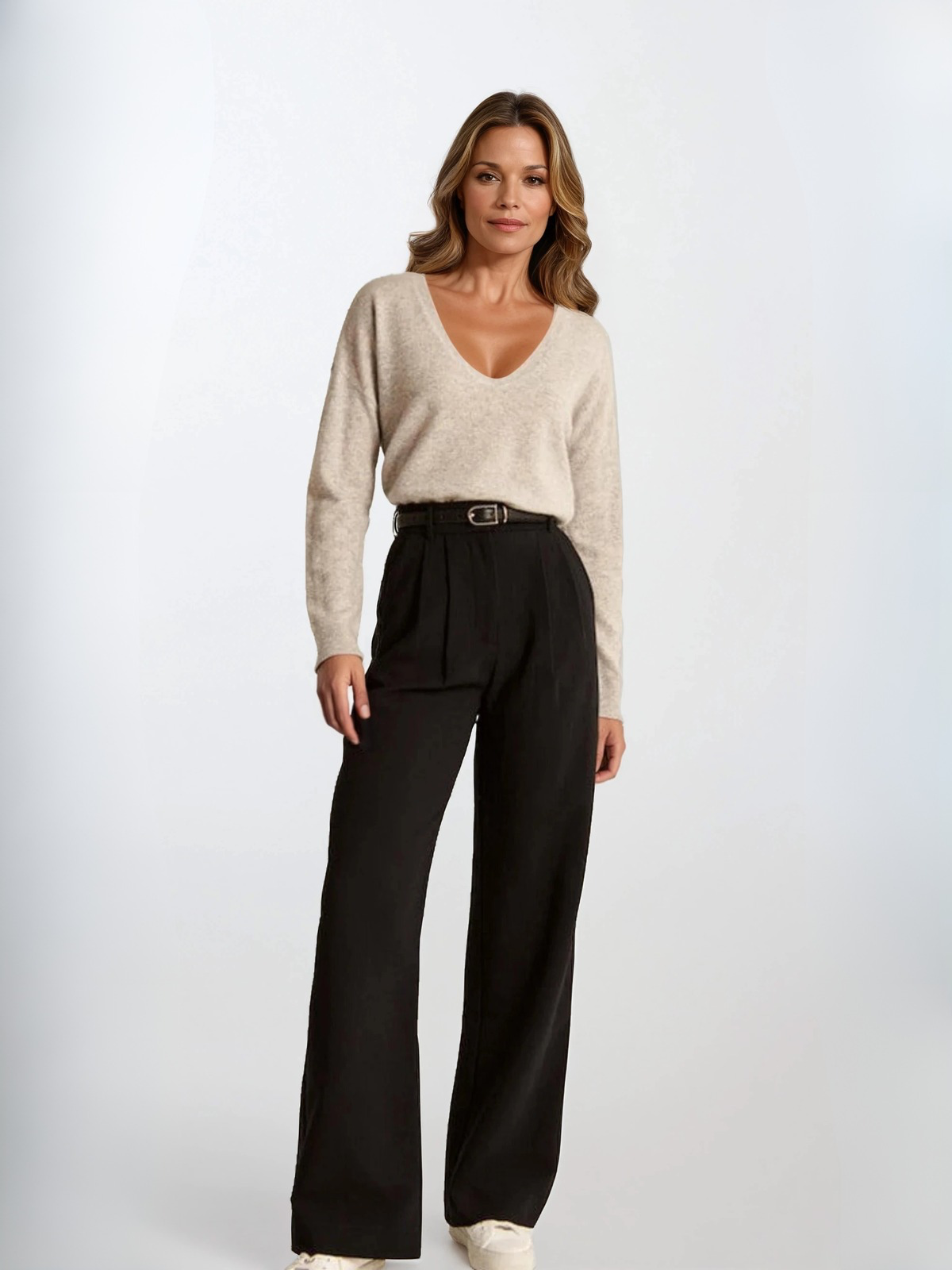 Freizeithose mit hoher Taille und weitem Bein