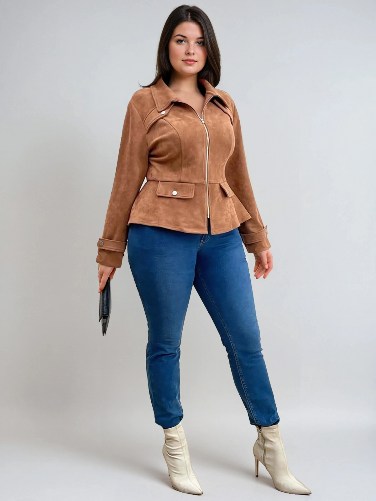 Plus -Größe Tailliertes Burgund -Freizeitjacke mit Front Reißverschluss