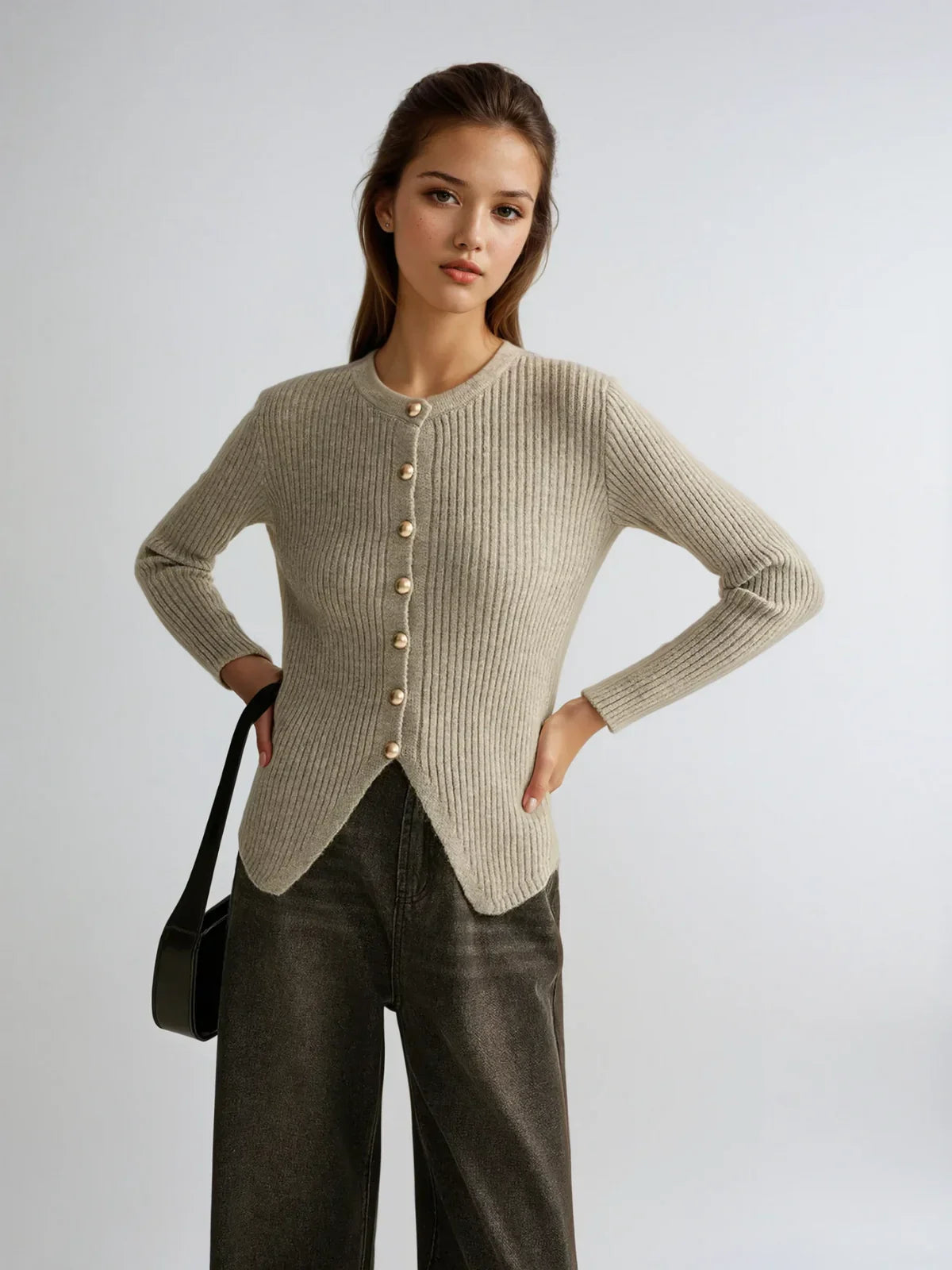 Slim Fit Irregular Crew Neck Knitted Cardigan - LA FEMME WANDERER