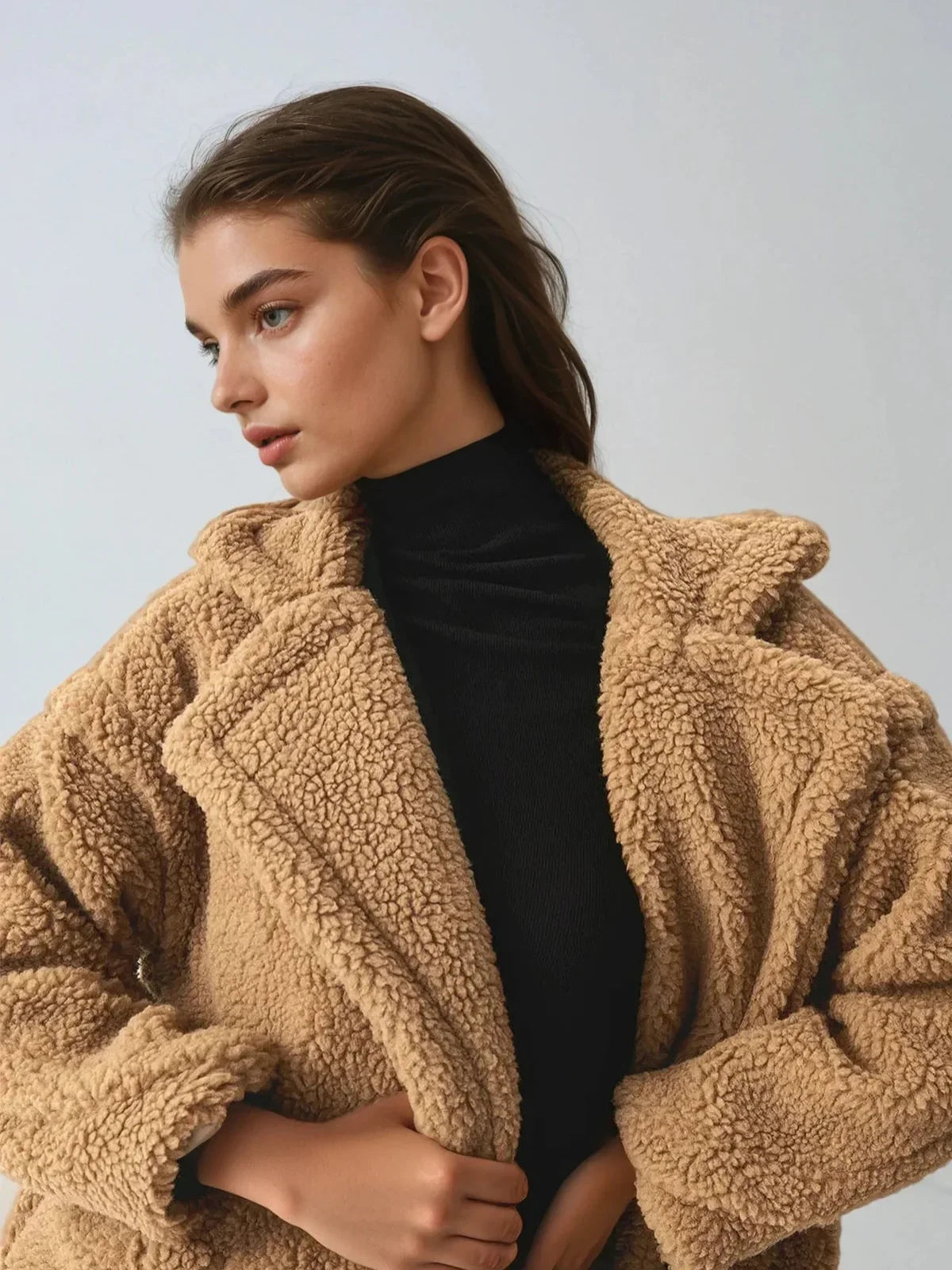 Terracotta Double Pockets Flurry Longline Fleece Jacket - LA FEMME WANDERER