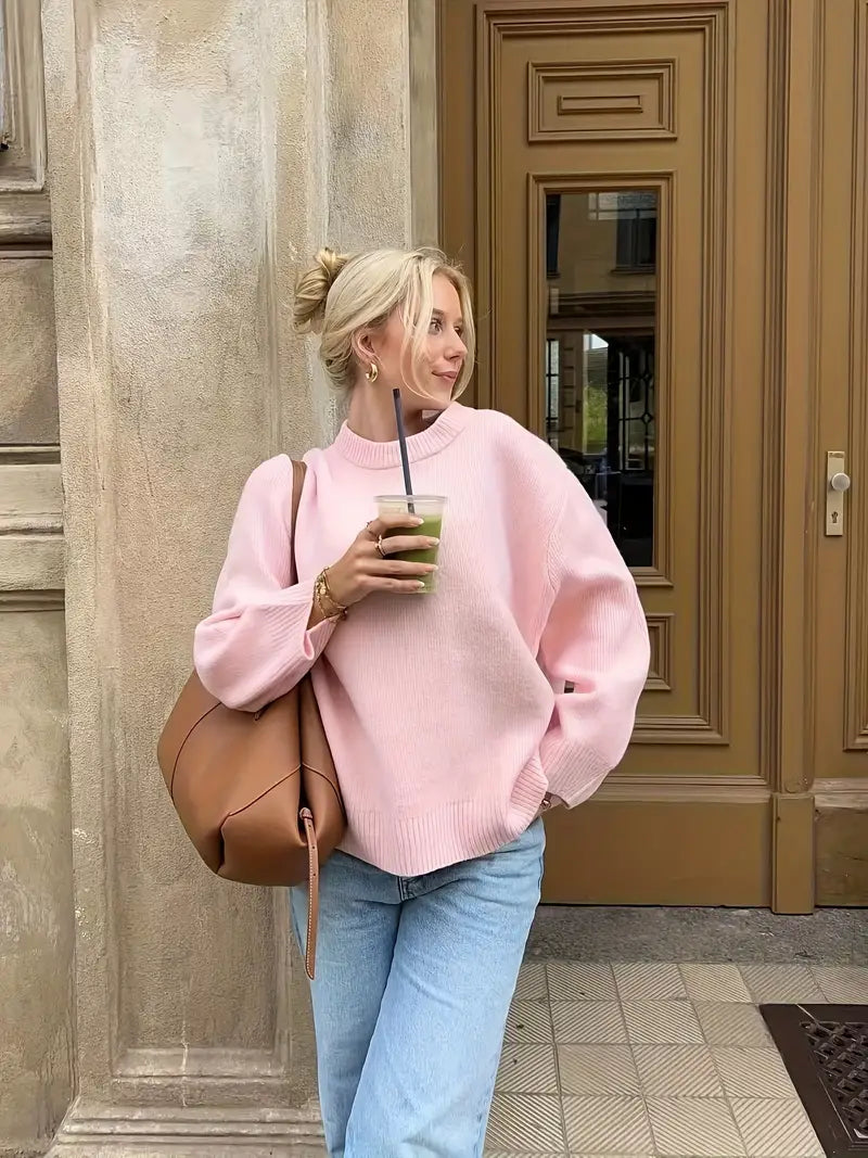 Sweet Crew Neck Pullover Sweater - LA FEMME WANDERER