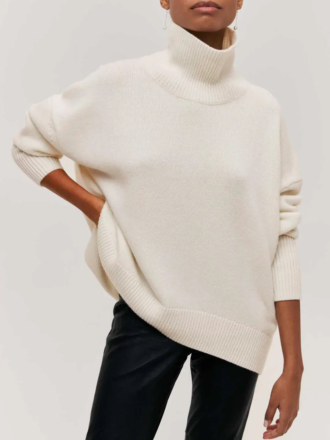 Always Chic Turtleneck Oversized Sweater - LA FEMME WANDERER