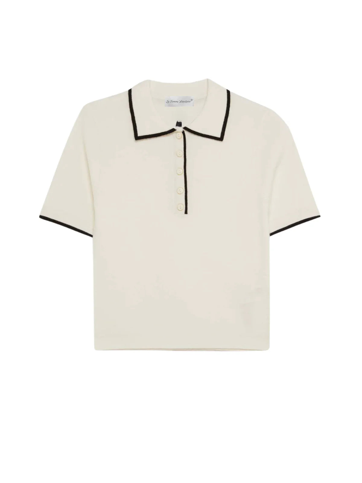 Contrast Trim Metal Button Knit Top - LA FEMME WANDERER