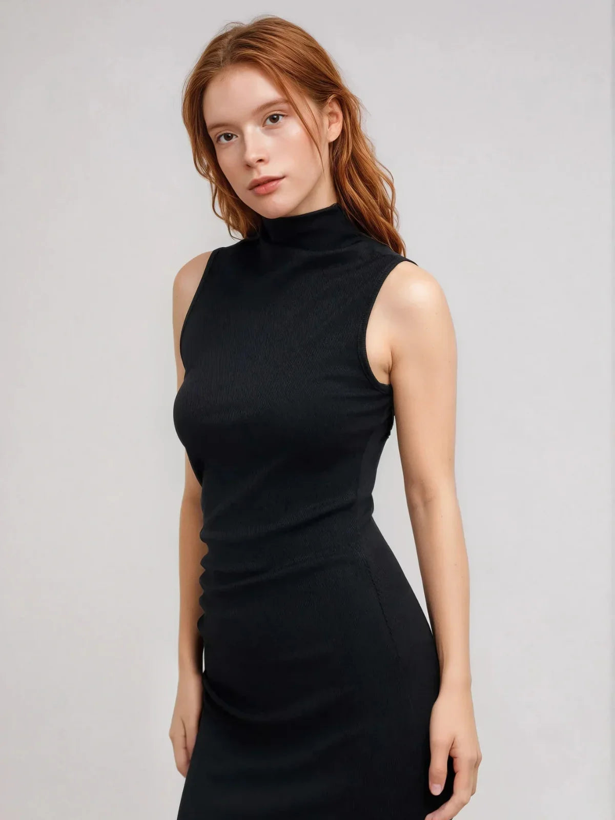 Sleeveless Round Neck Pleated Slit Dress - LA FEMME WANDERER