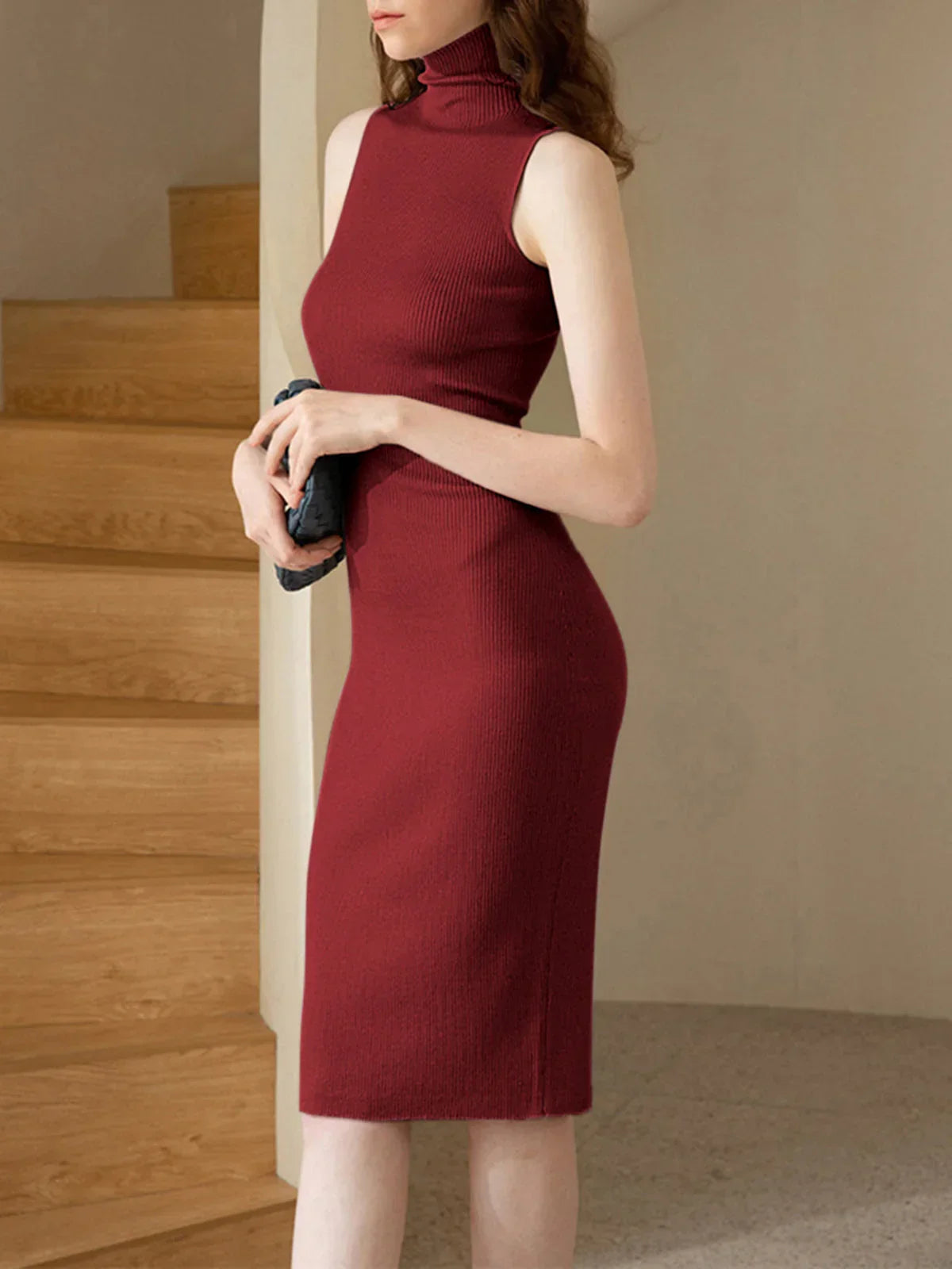 Solid Turtleneck Sweater Dress - LA FEMME WANDERER