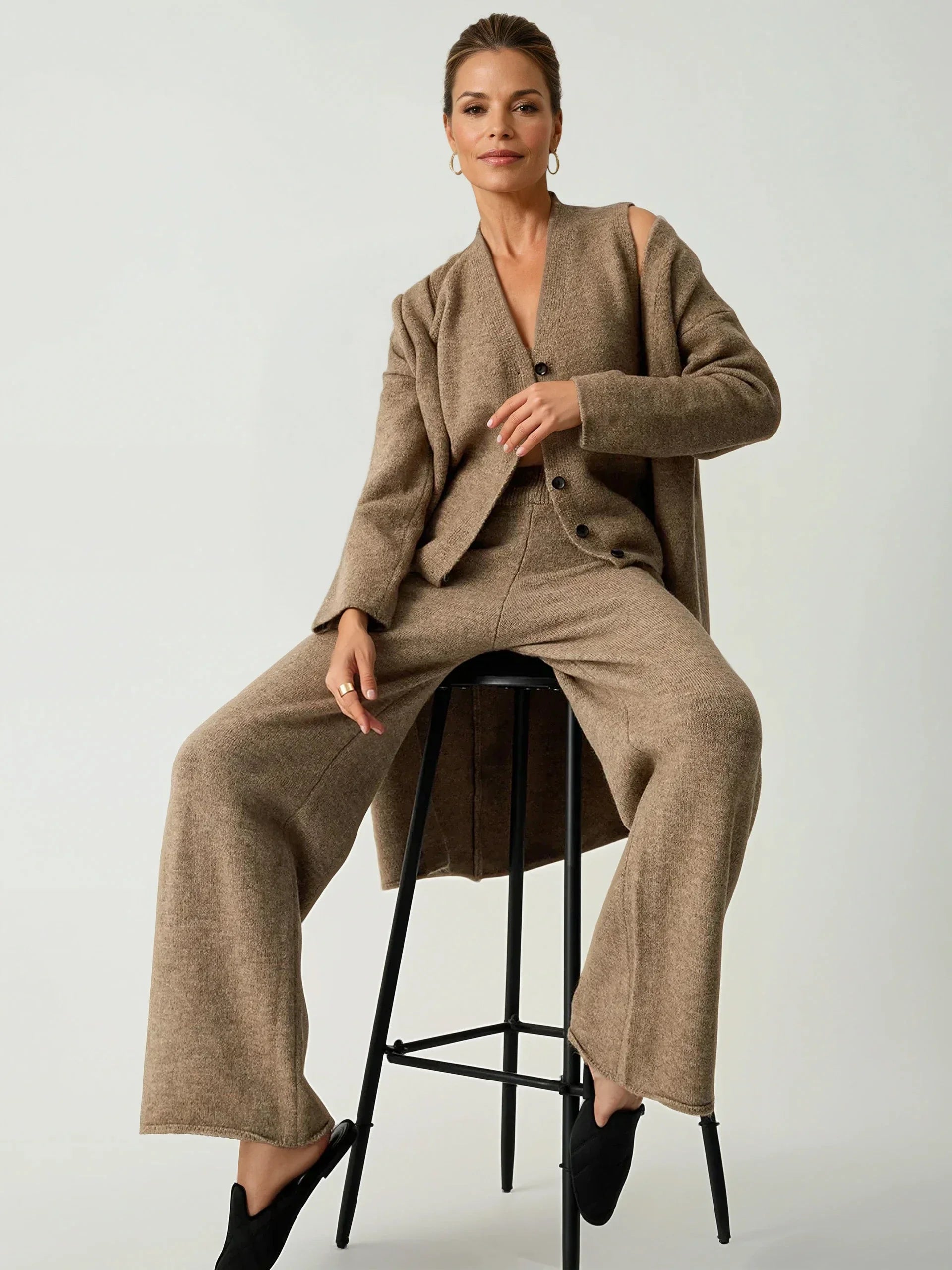 Leisure Long Cardigan Three Piece Pants Set - LA FEMME WANDERER