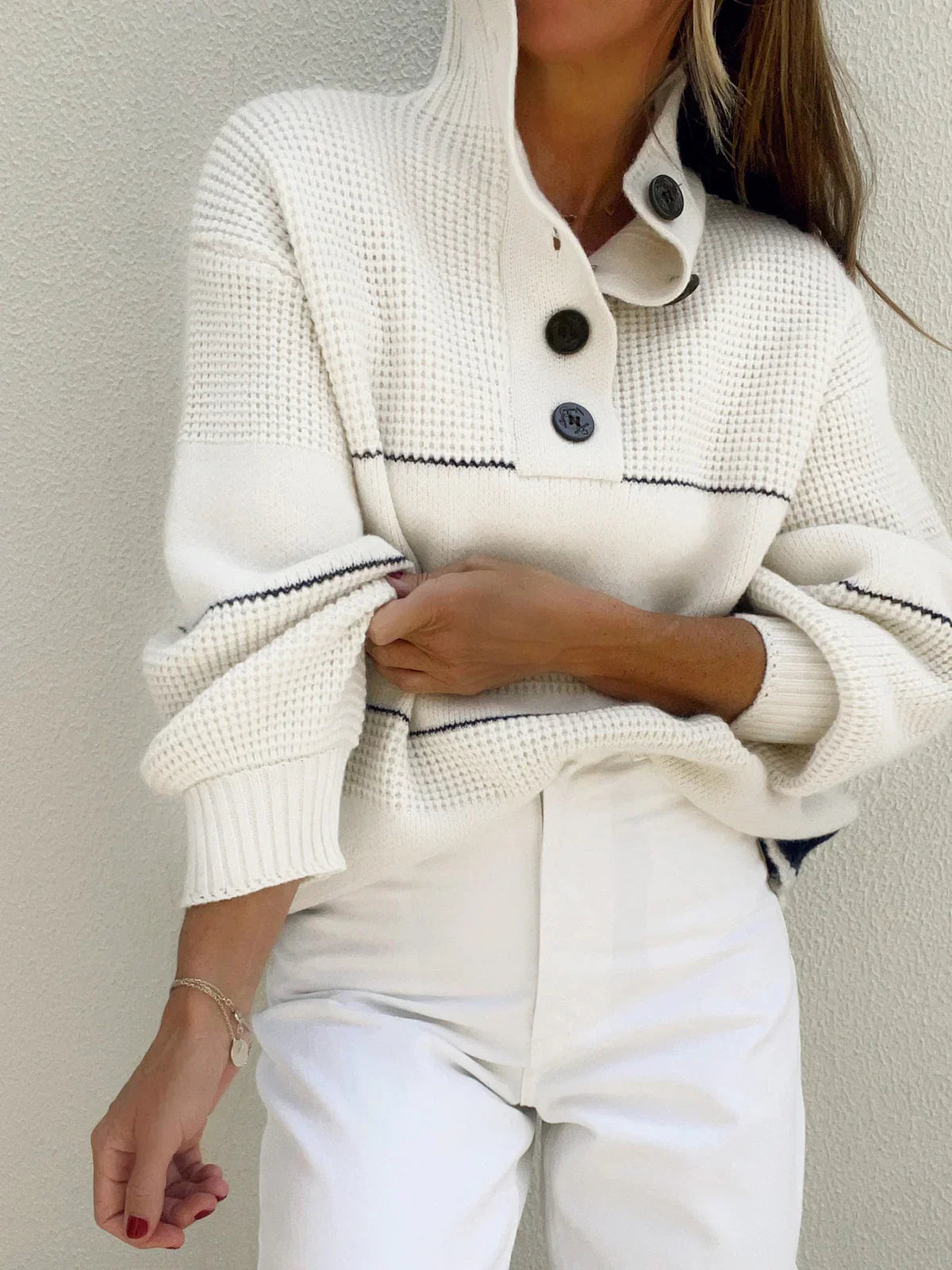 Open Collar Button Up Sweater - LA FEMME WANDERER