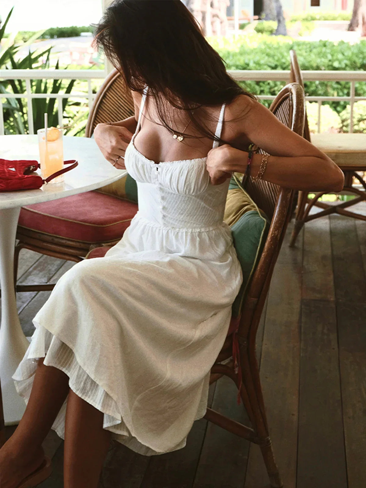 Ruffle Hem Cami Plain Midi Dress - LA FEMME WANDERER