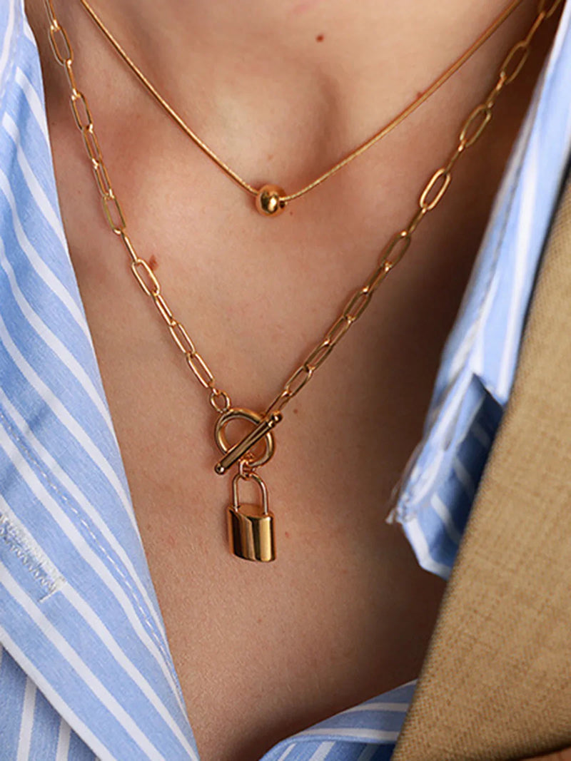 Mehrlagige Vorhängeschloss-Halskette
