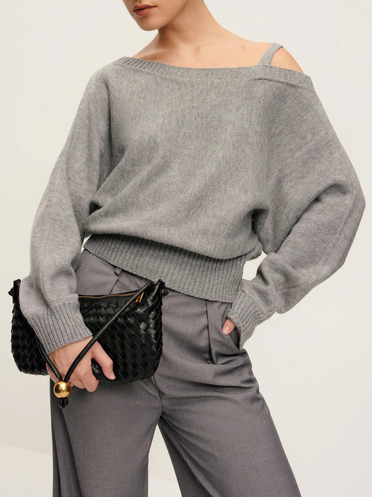 Plain Off-Shoulder Loose Sweater - LA FEMME WANDERER