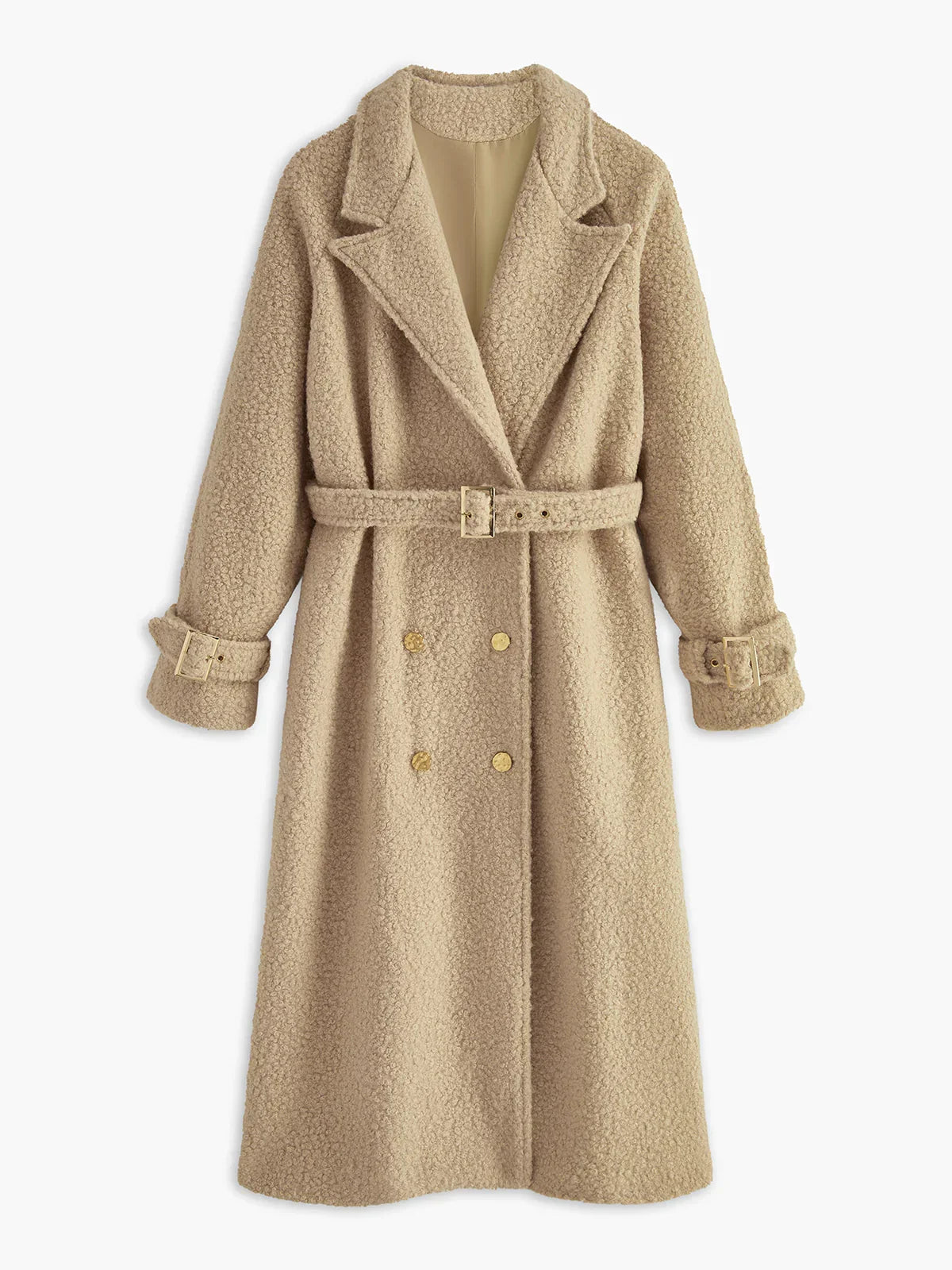 Buckle Belted Long Faux Fur Coat - LA FEMME WANDERER
