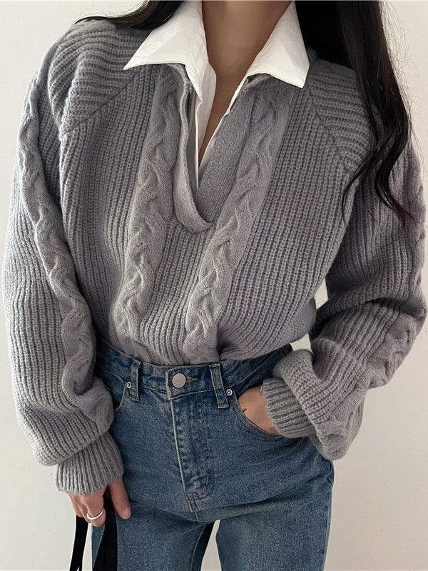 2 in 1 Twist Polo Sweater - LA FEMME WANDERER