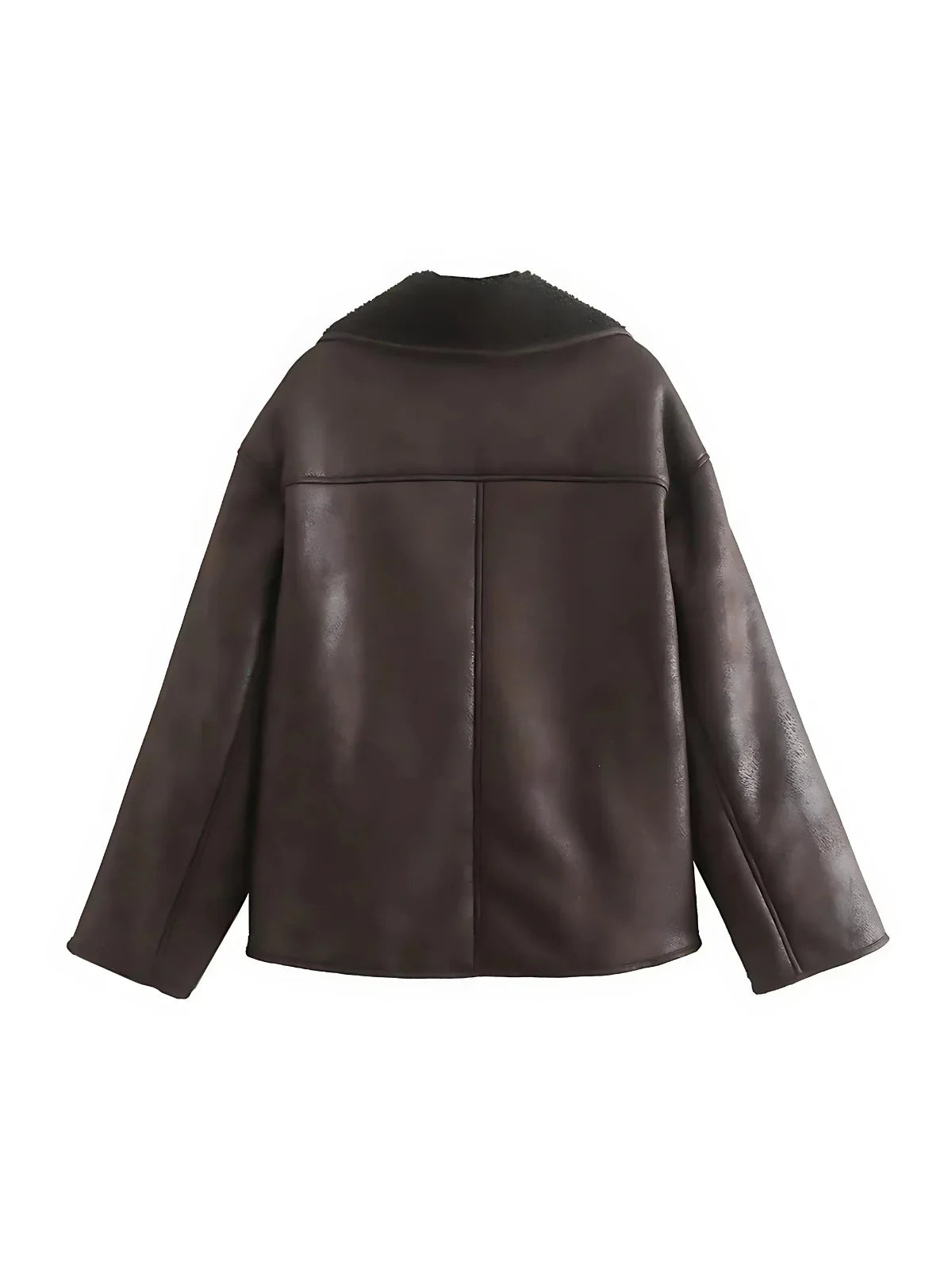 Lapel Faux Leather Warm Jacket - LA FEMME WANDERER