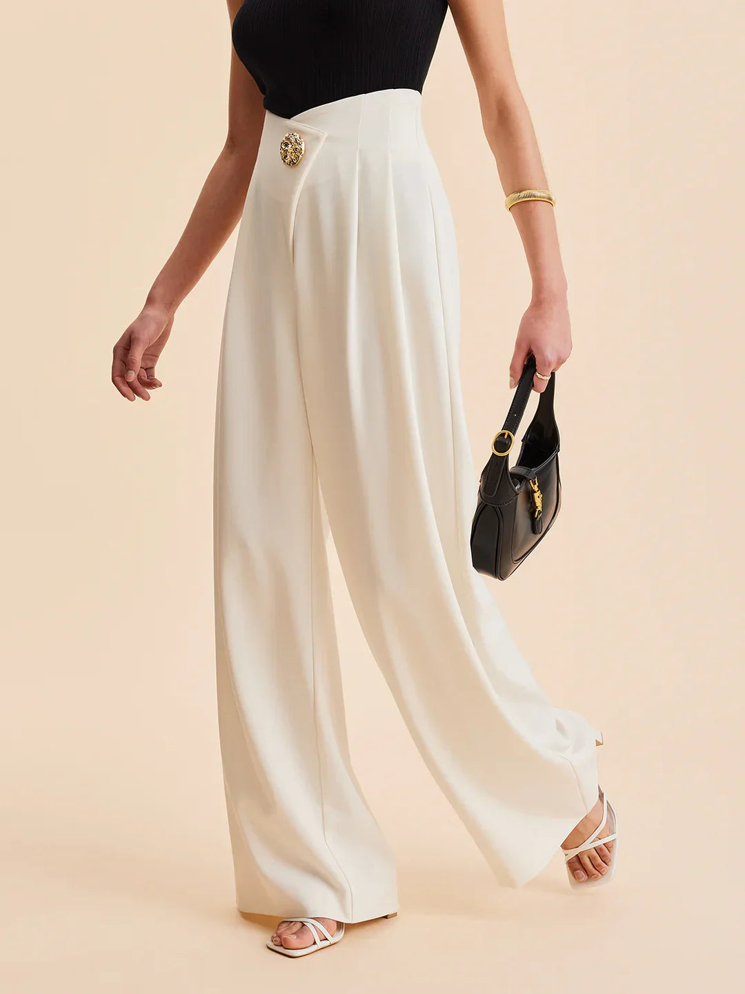 Embellished High-Waist Wide-Leg Pants - LA FEMME WANDERER