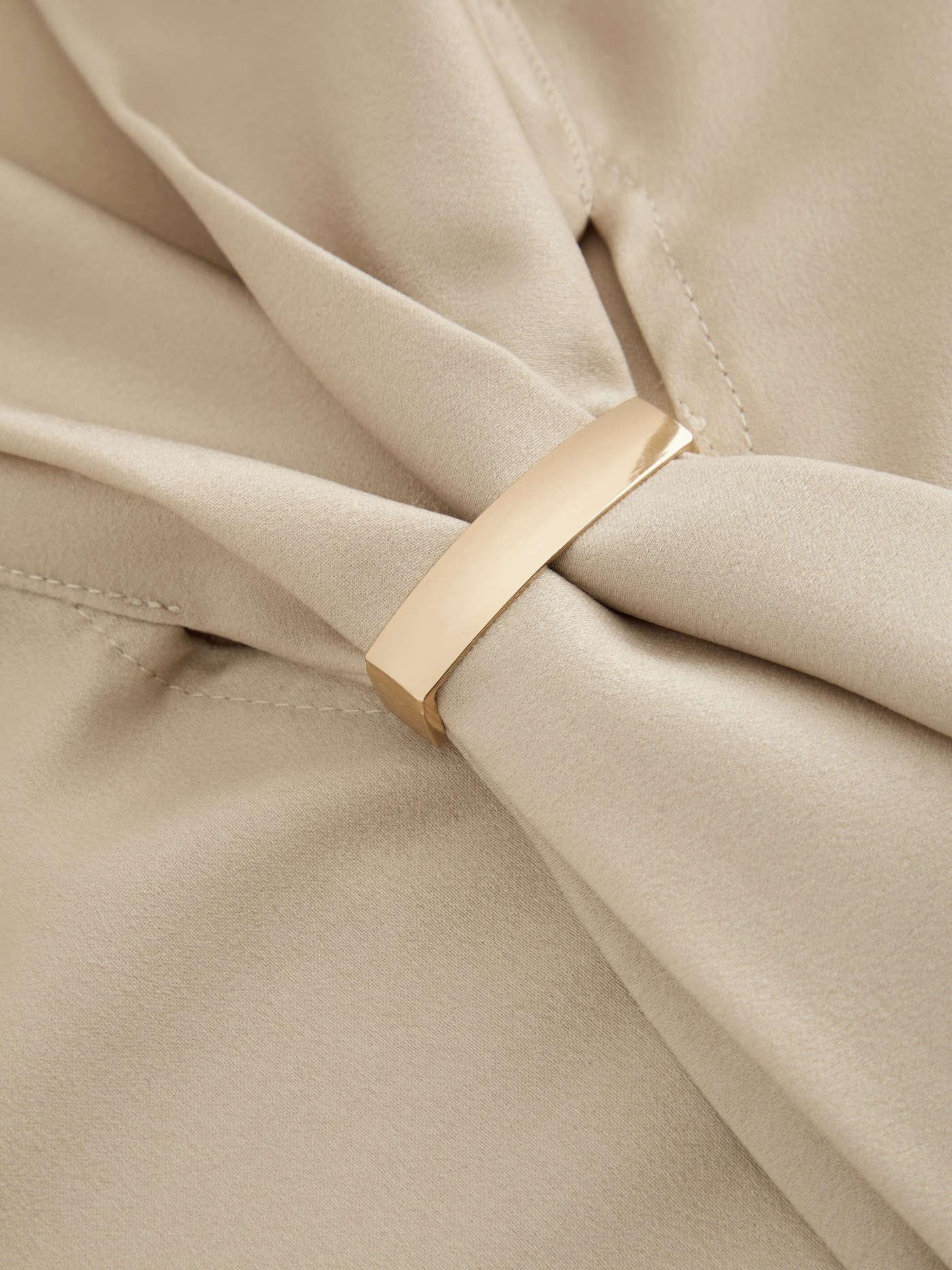 Collar Metal Hook Long Sleeve Blouse With Tie - LA FEMME WANDERER