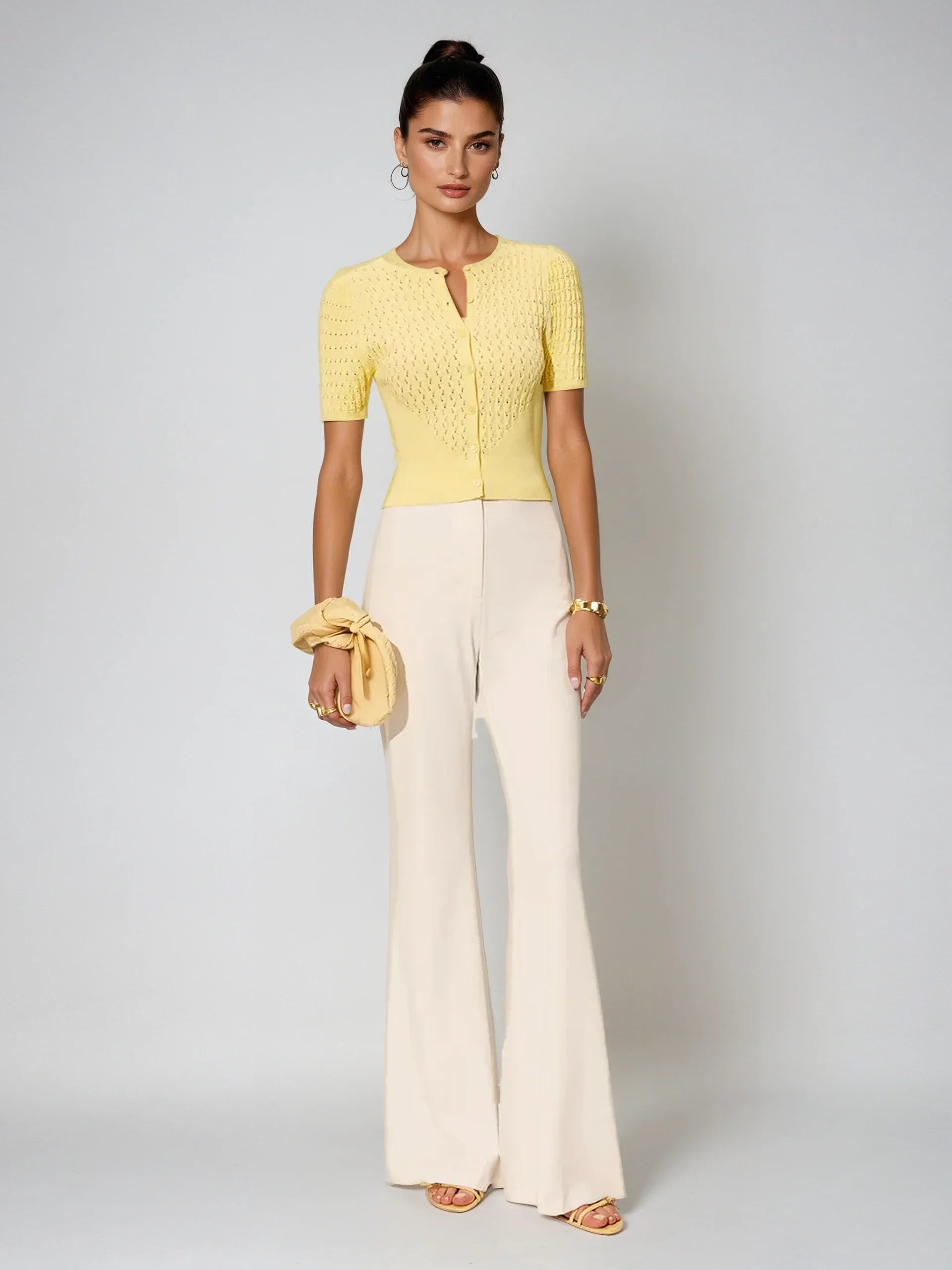 Sweet Lemon Hollow Knit Buttoned Top - LA FEMME WANDERER
