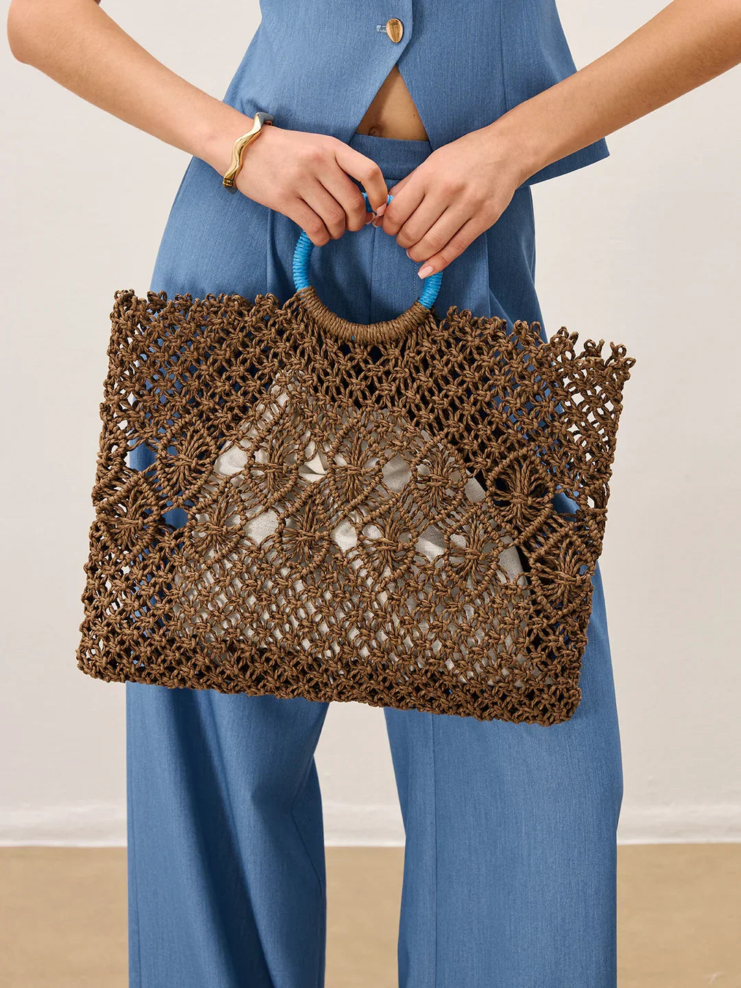 Crochet Tote Bag With Inner Lining - LA FEMME WANDERER