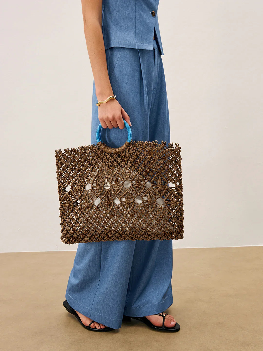 Crochet Tote Bag With Inner Lining - LA FEMME WANDERER