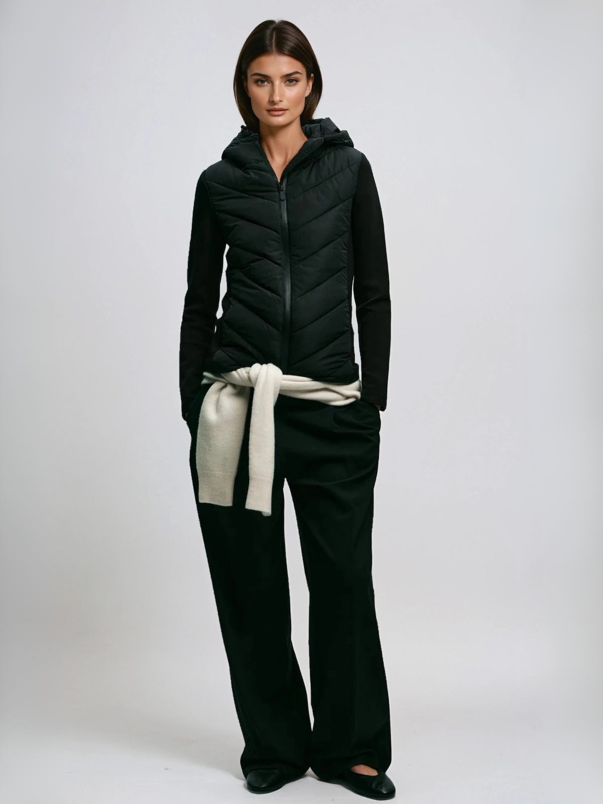 Cotton Padded Coat With Stand Up Collar For Casual Wear