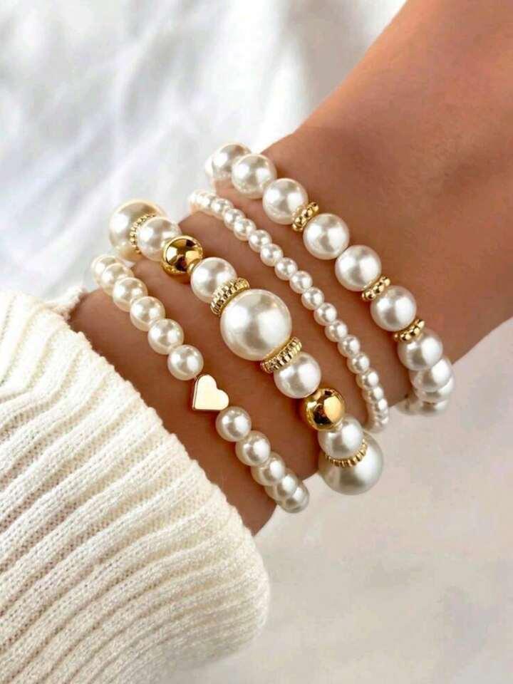 All-match Faux Pearl 4-piece Bracelet - LA FEMME WANDERER