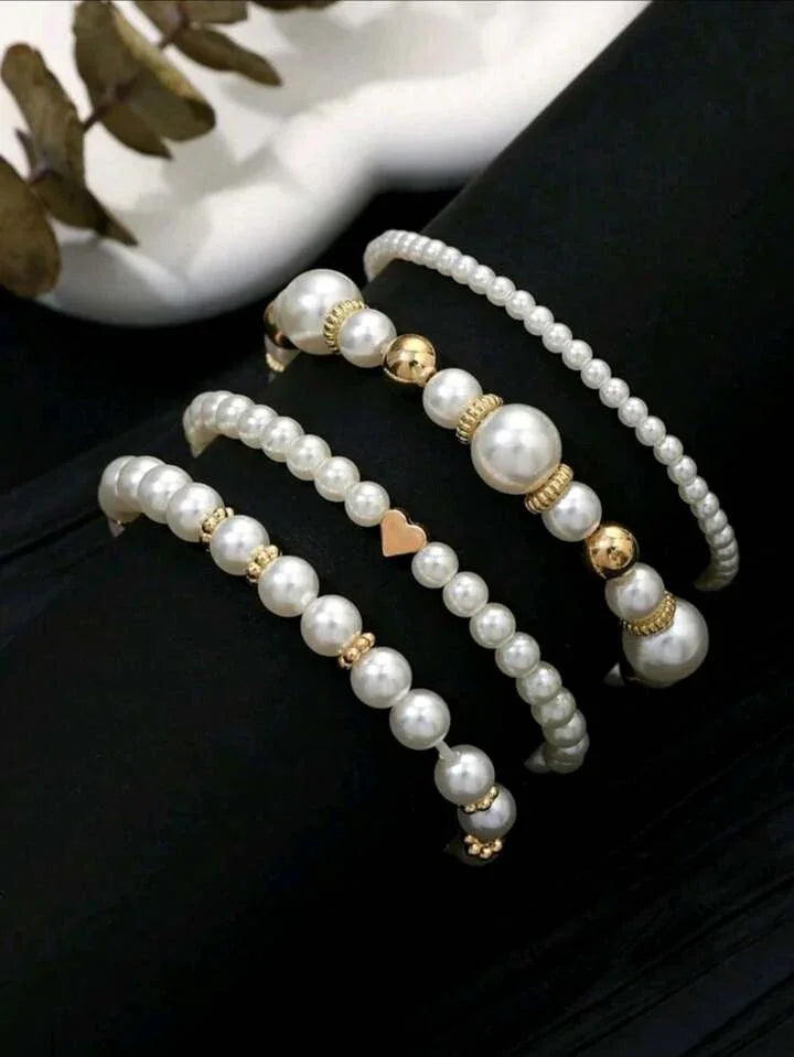 All-match Faux Pearl 4-piece Bracelet - LA FEMME WANDERER