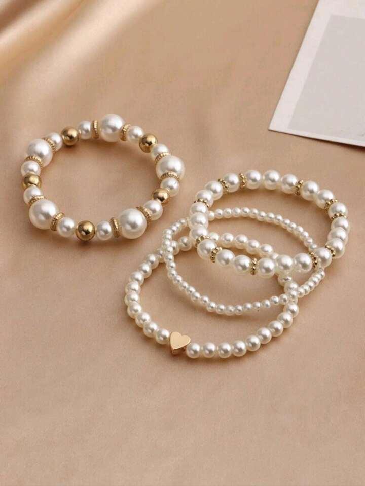 All-match Faux Pearl 4-piece Bracelet - LA FEMME WANDERER