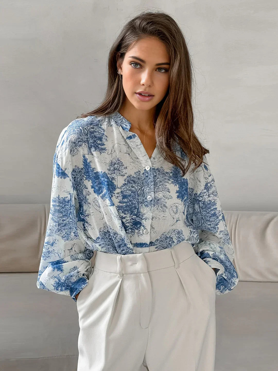 Casual Printed Long Sleeve Shirt - LA FEMME WANDERER