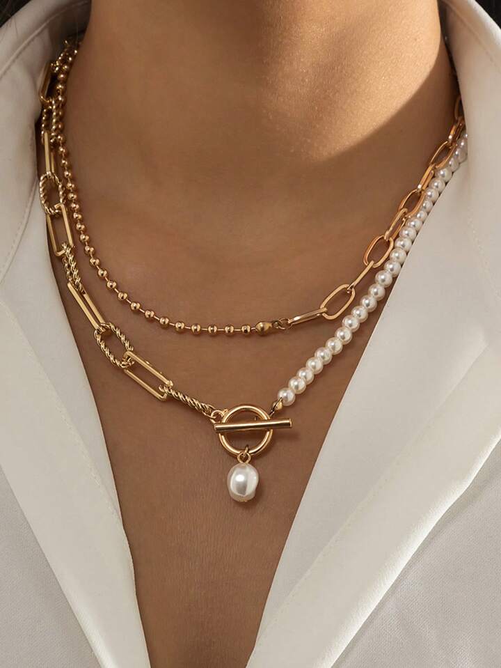 Golden Links & Pearls Statement Set - LA FEMME WANDERER