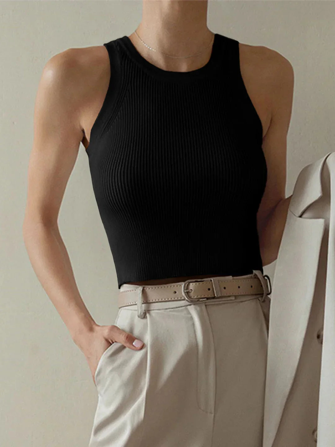Solid Ribbed Sweater Top - LA FEMME WANDERER