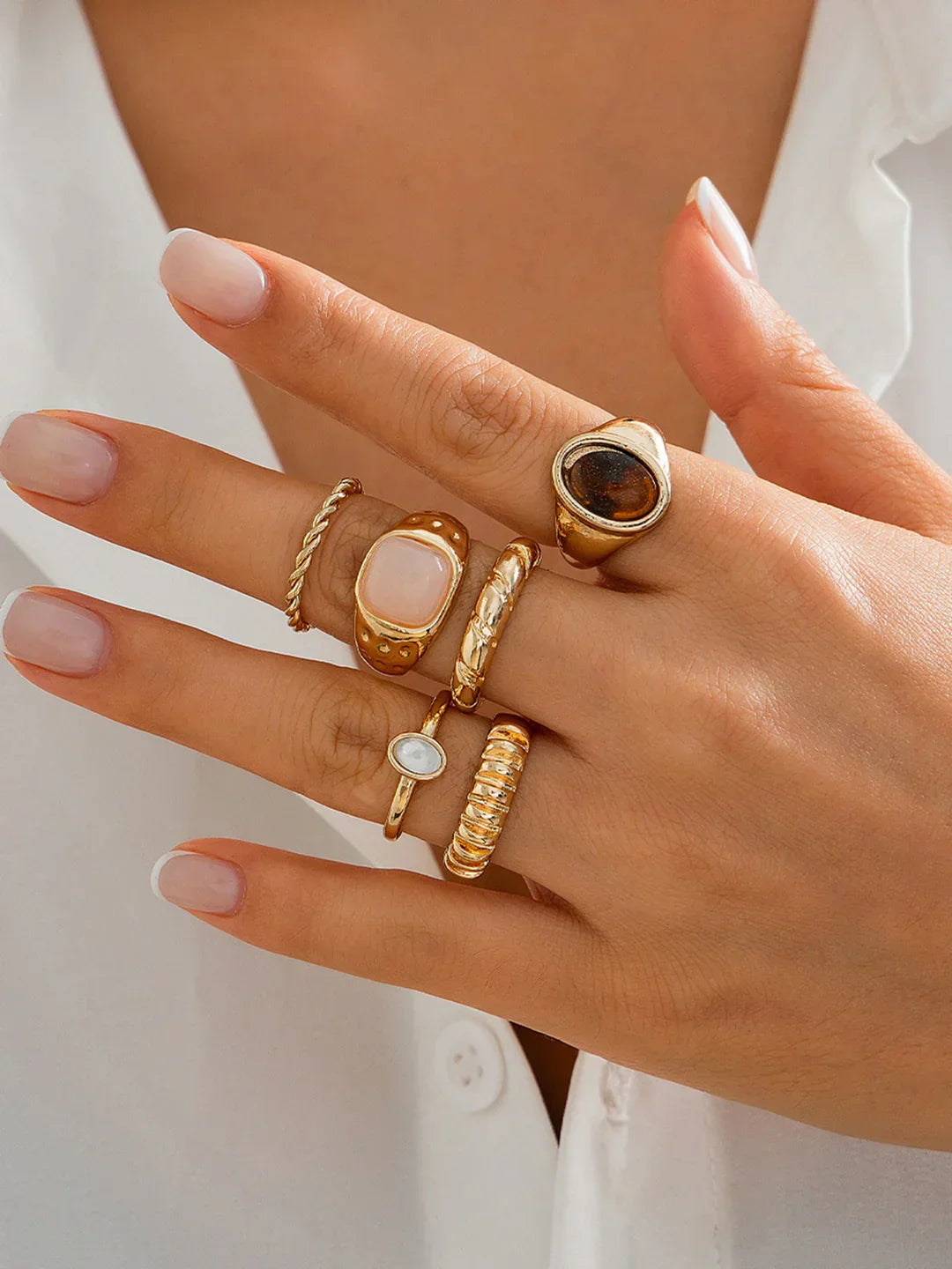 Textured Harmony Ring Set – 6 Pieces - LA FEMME WANDERER