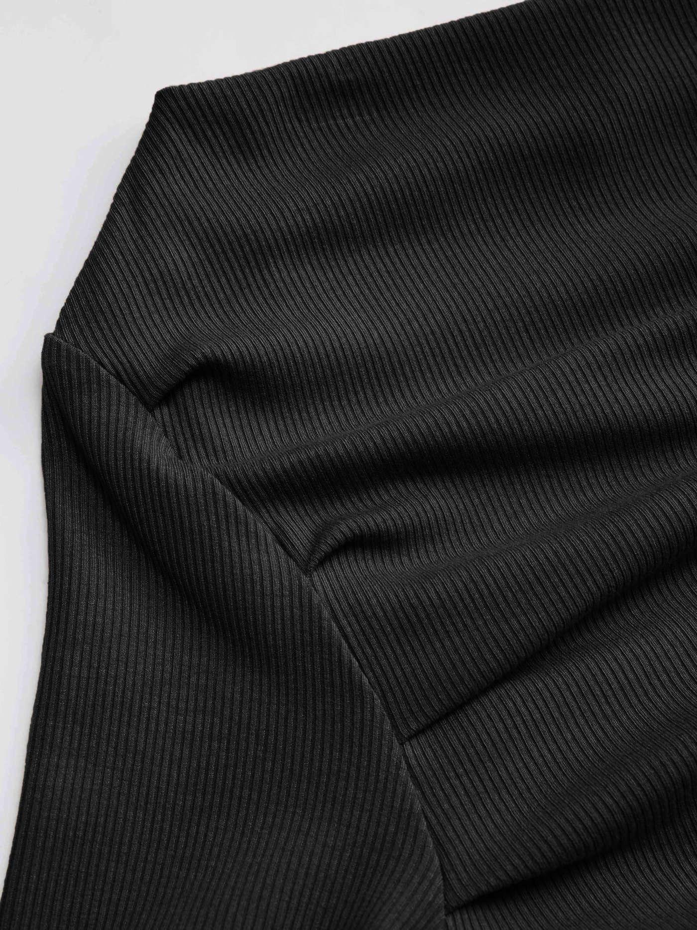 Solid Asymmetrical Neck Long Sleeve Top - LA FEMME WANDERER