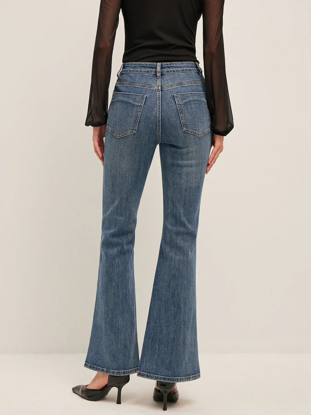 Casual Style Flared Mid-Waisted Skinny Jeans - LA FEMME WANDERER