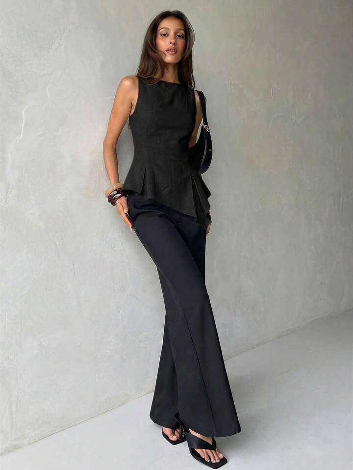 Modern Sleeveless Peplum Blouse with Elegant Asymmetric Hem