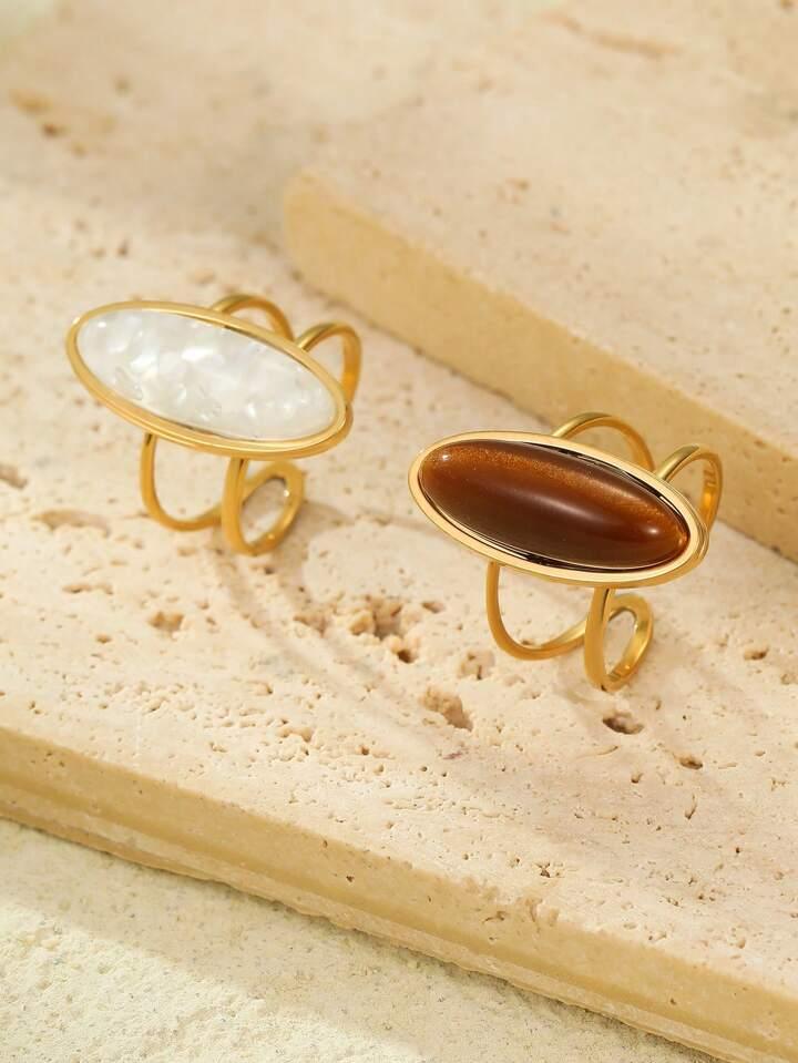 2-Piece Tiger Eye & White Stone Ring Set - LA FEMME WANDERER