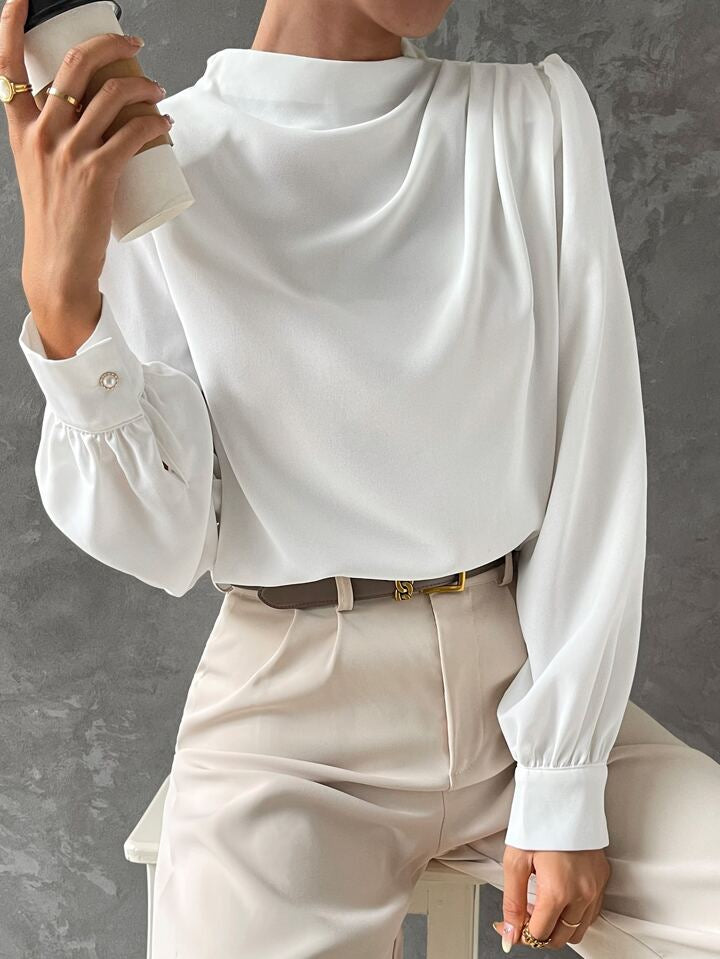 Elegant Bishop Sleeve Draped Top - LA FEMME WANDERER