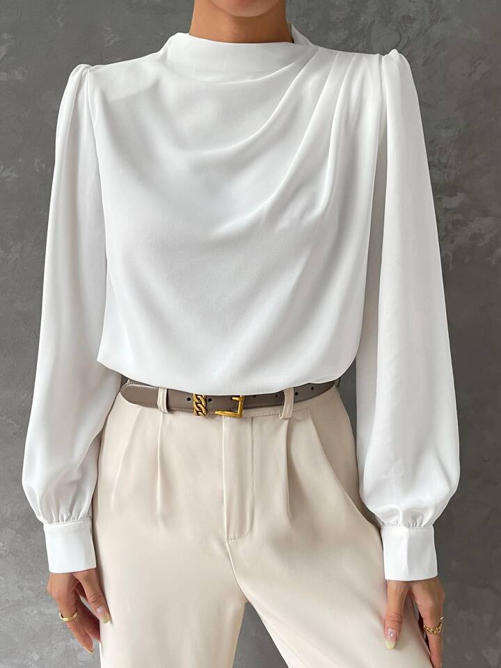 Elegant Bishop Sleeve Draped Top - LA FEMME WANDERER
