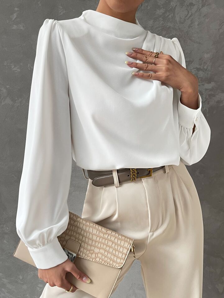 Elegant Bishop Sleeve Draped Top - LA FEMME WANDERER