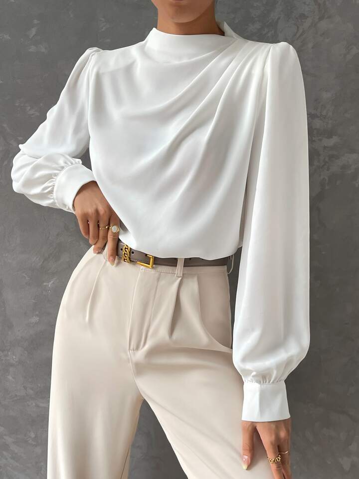 Elegant Bishop Sleeve Draped Top - LA FEMME WANDERER