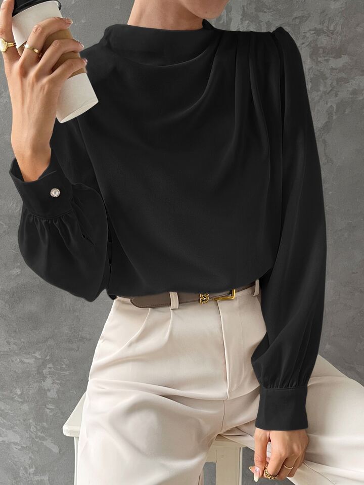 Elegant Bishop Sleeve Draped Top - LA FEMME WANDERER