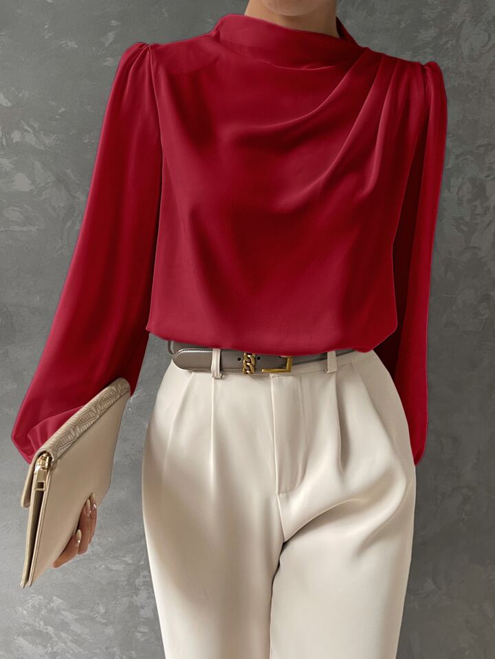 Elegant Bishop Sleeve Draped Top - LA FEMME WANDERER