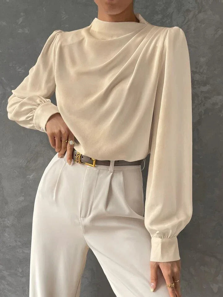 Elegant Bishop Sleeve Draped Top - LA FEMME WANDERER