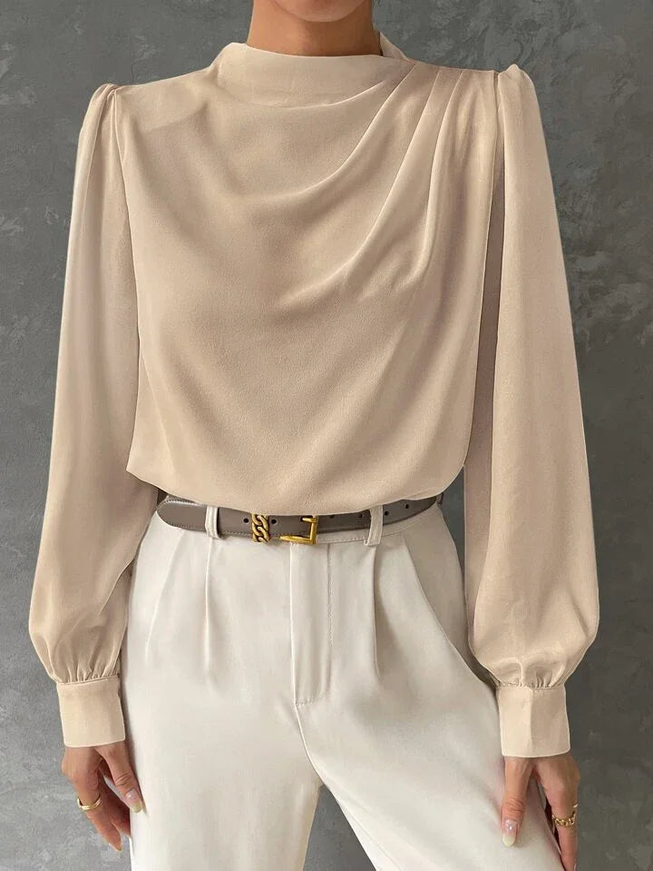 Elegant Bishop Sleeve Draped Top - LA FEMME WANDERER