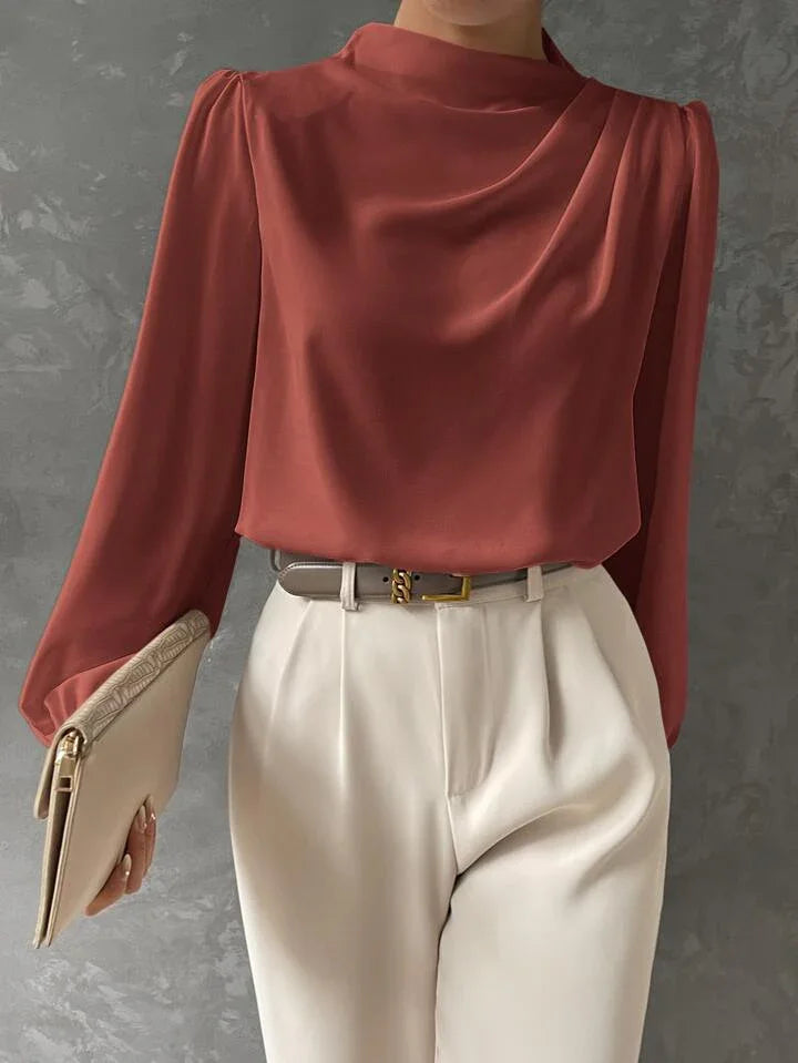 Elegant Bishop Sleeve Draped Top - LA FEMME WANDERER