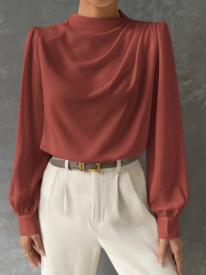 Elegant Bishop Sleeve Draped Top - LA FEMME WANDERER