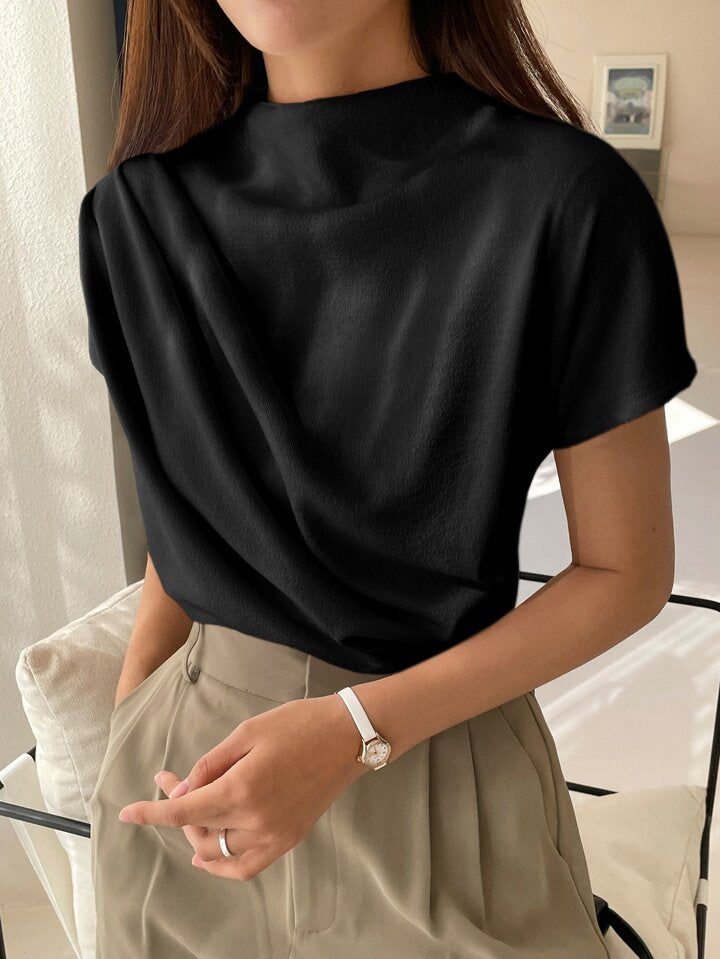 Casual Chic Solid Color Funnel Neck Blouse - LA FEMME WANDERER
