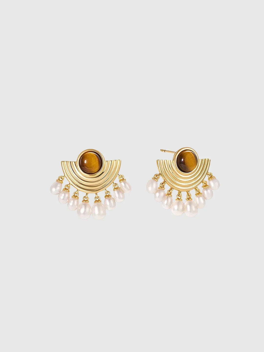 Elegant Pearl and Tiger Eye Earrings - LA FEMME WANDERER
