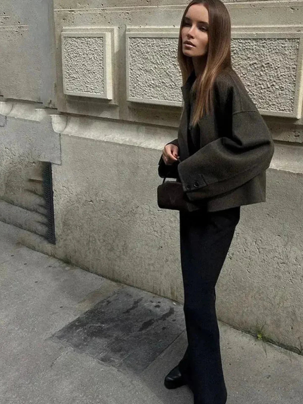 Taupe Woolen Short Coat - LA FEMME WANDERER